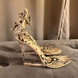 Snakeskin Patterned Clear Wedge Sandals